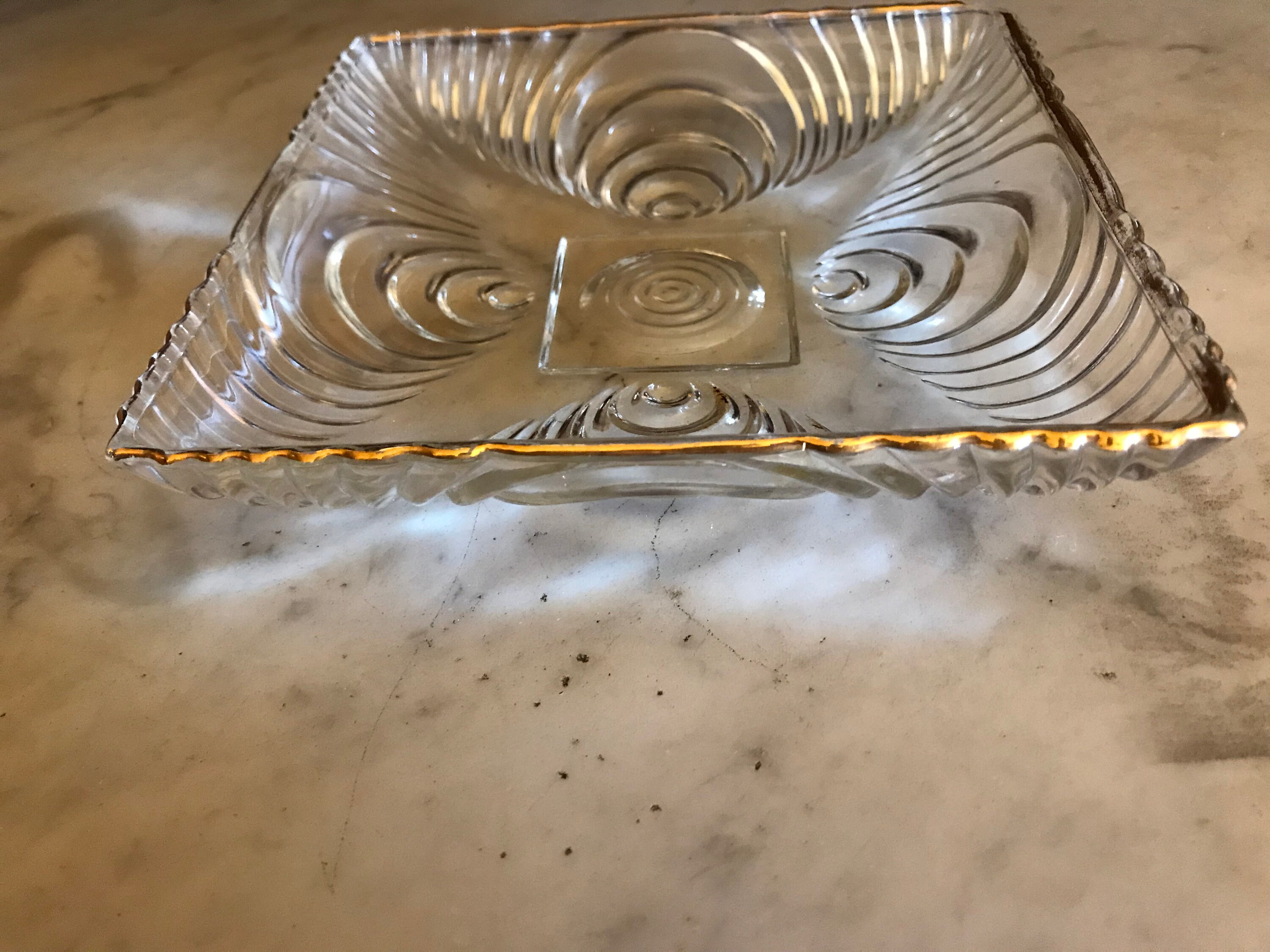 Mid Century Modern Candy Dish With Optic Circles Clear Glass Dish With