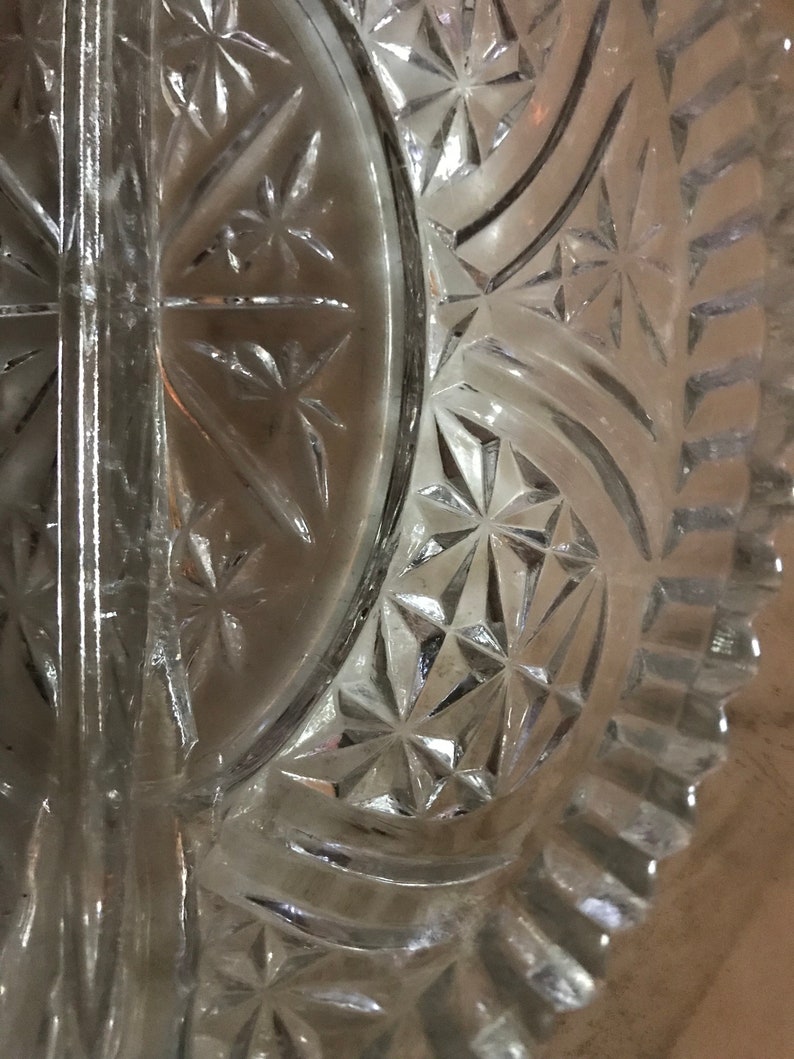 Vintage Pressed Glass Relish Dish With Divider Midcentury Etsy