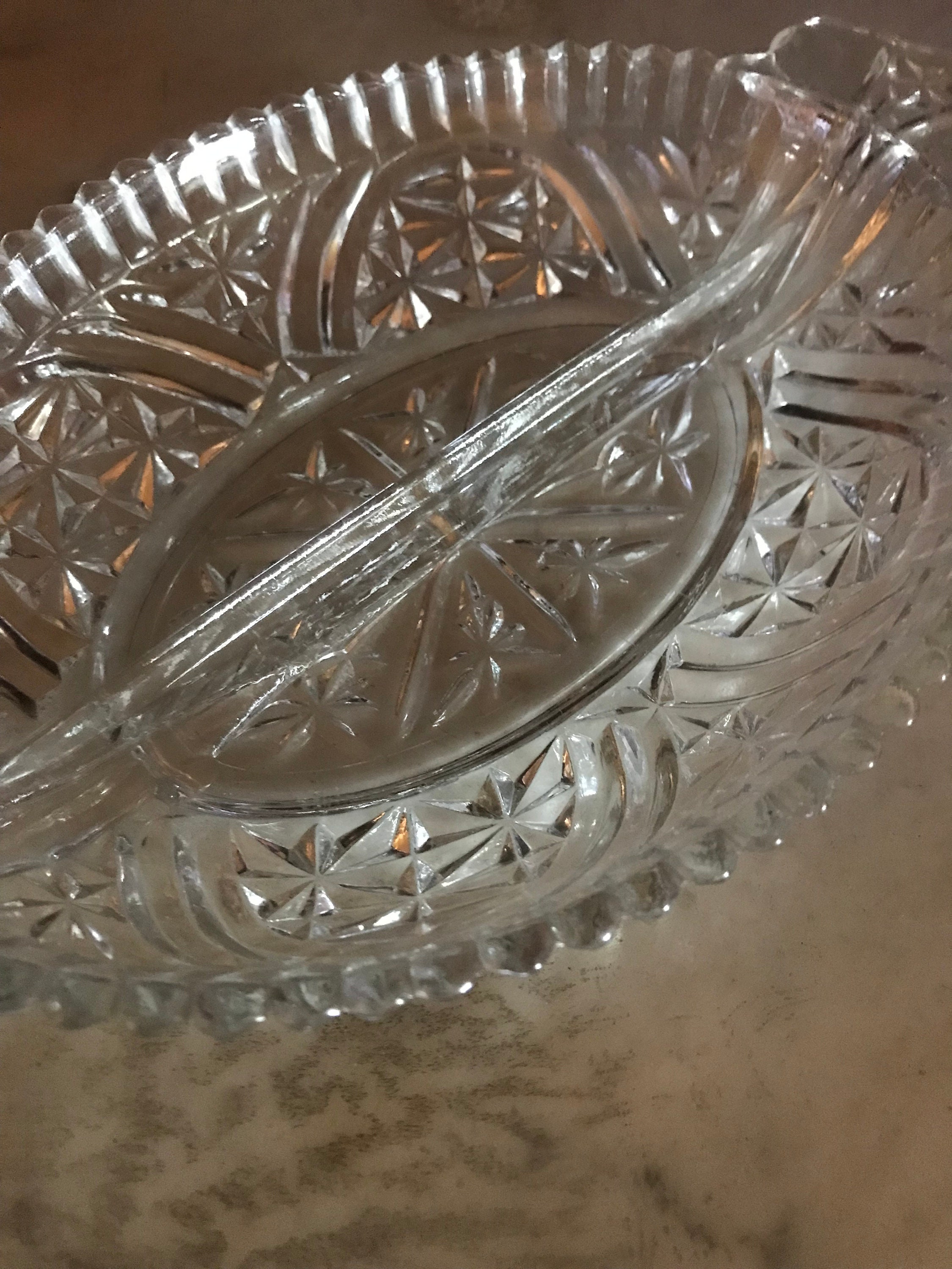 Vintage Pressed Glass Relish Dish With Divider Midcentury Modern Candy