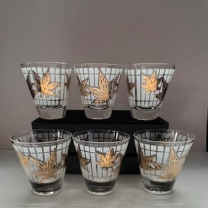 Libbey Golden Foliage Cocktail Glasses---Vintage Midcentury Modern Cocktail Glasses---Large 3.5-Ounce Shot Glasses Set of 6
