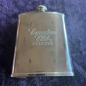 Vintage Canadian Club Reserve Flask---Stainless Steel Collectible Whiskey Flask---6-Ounce Flask---Barware Collectible---Gift for Whiskey Fan