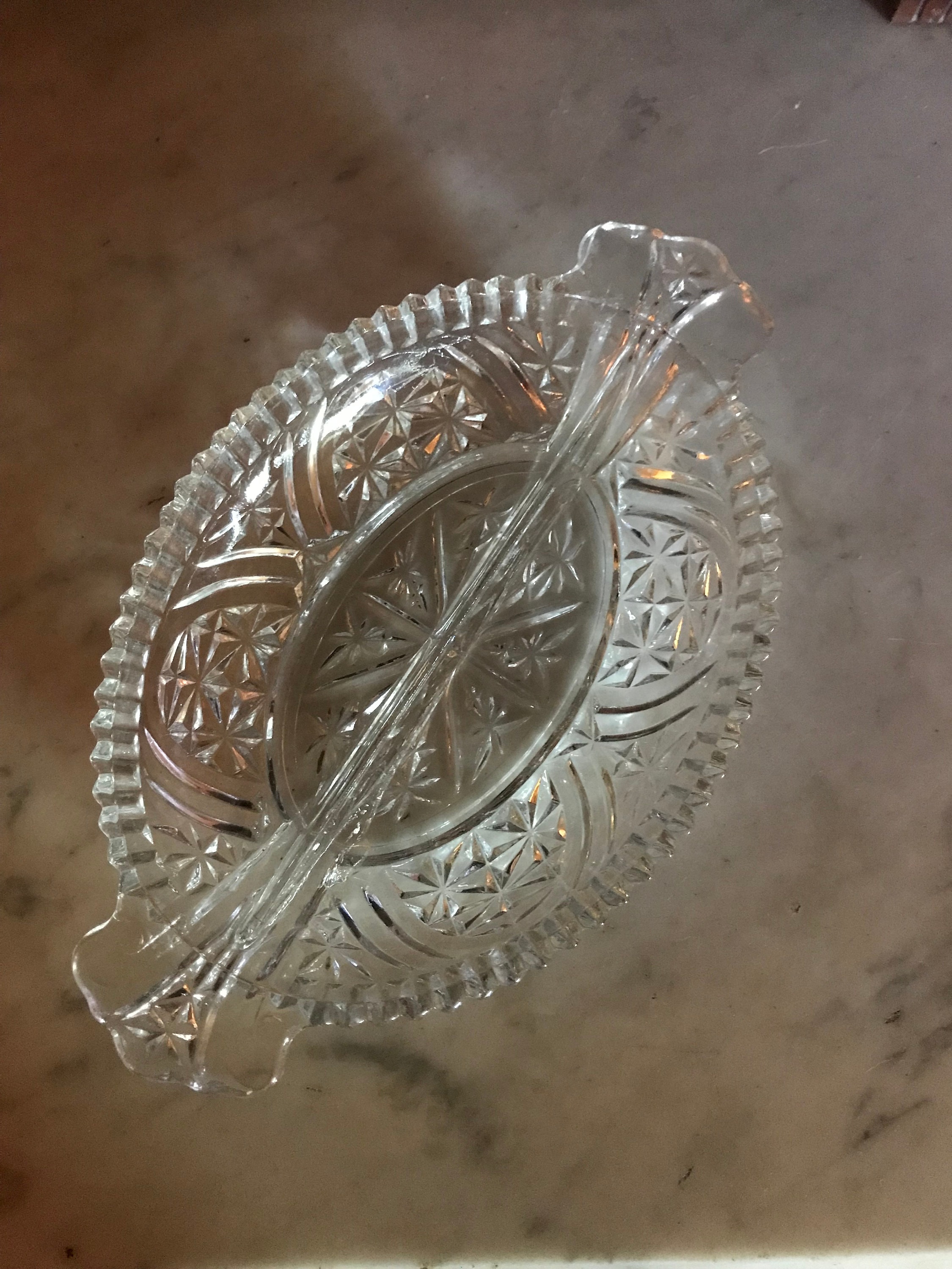 Vintage Pressed Glass Relish Dish With Divider Midcentury Modern Candy Dish Oval Anchor Hocking