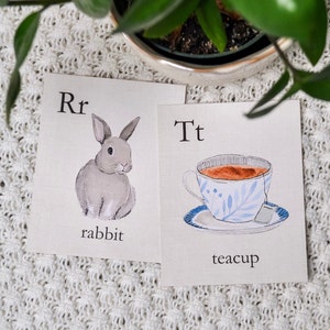 Flashcards de l'alphabet | Flashcards éducatifs de l'alphabet | Illustration aquarelle, cartes ABC, décoration de salle de jeux, école à la maison, rentrée des classes