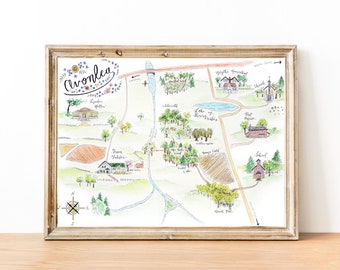 Avonlea Map (Anne of Green Gables) - Watercolour Print - 8x10 or 11x14