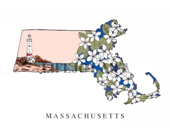 Massachusetts - Ink Illustration - Print- 5x7, 8x10