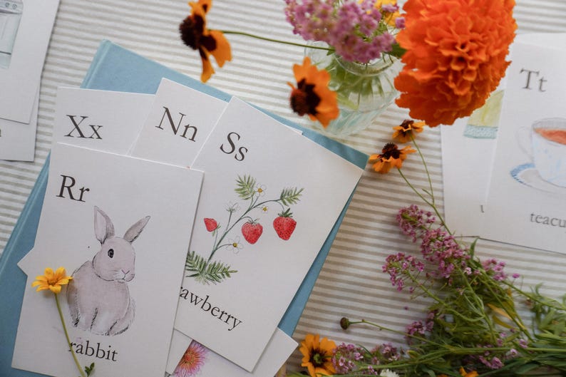 Watercolor Alphabet Flashcards: Nature-Inspired ABC Cards image 1