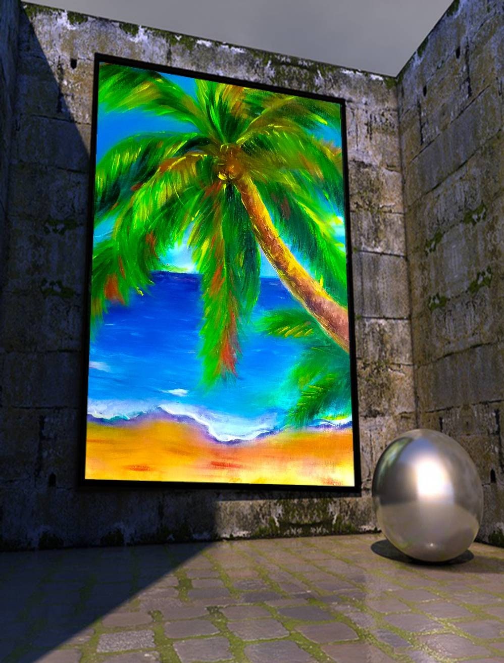 Tropischer Palmenstrand Original Acrylgemälde 20:14 Zoll von | Etsy