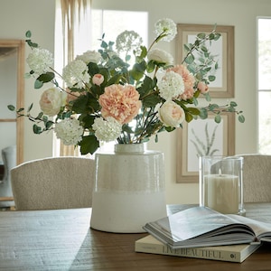 Peach Pink Peony Rose Luxury Faux Flower Stem | Artificial Flower Bouquet