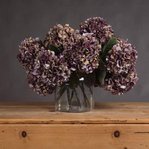 Burgundy Artificial Hydrangea Stems | 42cm Silk Faux Flowers for Vase Arrangements, Weddings & Home Styling Autumn Winter
