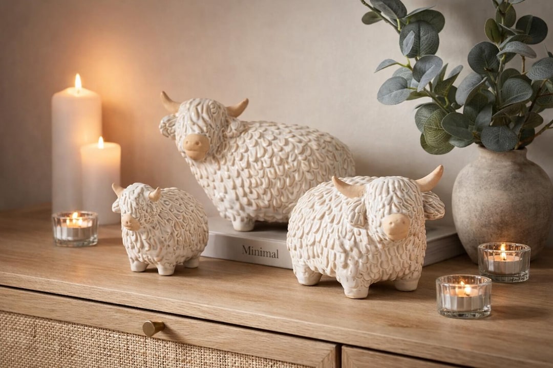 Ceramic Highland Cow -Set of 3