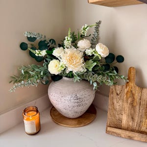 White Wedding Handmade Faux Flower Arrangement | Luxury White & Green Eucalyptus Display  | Elegant Faux Floral Home Decor Wedding Bouquet