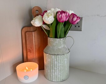 Fiori artificiali a doppio stelo di tulipano rosa e avorio