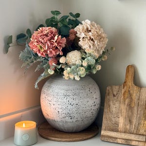 Handmade Luxury Silk Autumn Floral Arrangement | Blush Pink Dried Hydrangea Artificial Flower Bouquet with Optional Vase - Sarah