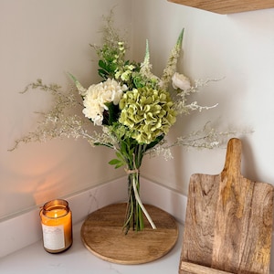 Handmade Faux Flower Arrangement | Luxury White & Green Hydrangea Display  | Elegant Faux Floral Home Decor Wedding Bouquet Daphne