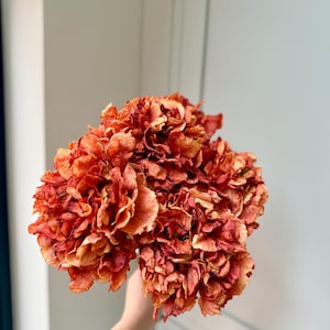 Dried Orange Artificial Hydrangea Stems | Silk Faux Flowers for Vase Arrangements, Weddings & Home Styling
