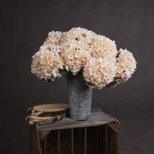 Autumn White with Pink Tone Artificial Hydrangea Stems | 42cm Silk Faux Flowers for Vase Arrangements, Weddings & Home Styling