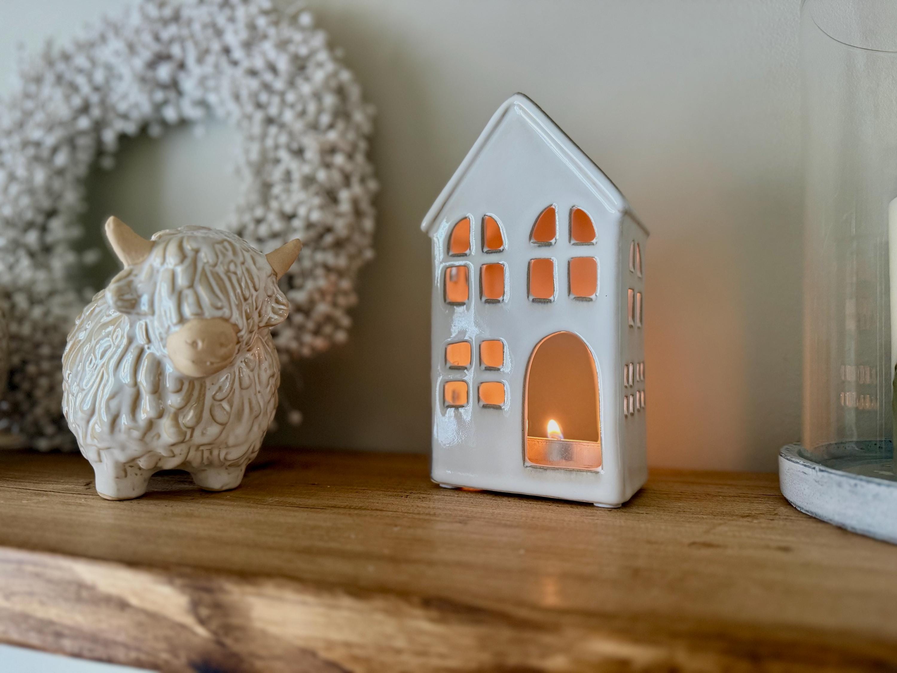 White Ceramic House Tealight Holder