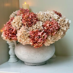 Dried Look Blush and Dusky Pink Artificial Hydrangea Stems | Silk Faux Flowers for Vase Arrangements, Weddings & Home Styling