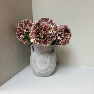 Autumn Burgundy Artificial Hydrangea Stems | 42cm Silk Faux Flowers for Vase Arrangements, Weddings & Home Styling