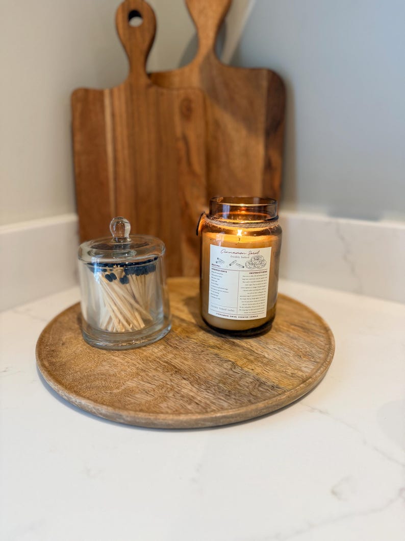 Round Mango Wood Decorative Tray | Natural Wooden Centrepiece | Rustic Candle Display Stand | Coffee Table & Home Decor Autumn image 2