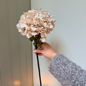 Blush Pink Artificial Dried Hydrangea Stems | Silk Faux Flowers for Vase Arrangements, Weddings & Home Styling