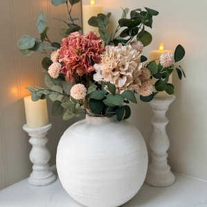 Maeva – Handmade Luxury Silk Autumn Floral Bouquet Arrangement | Blush Pink Dried Hydrangea Artificial Flower with Optional White Vase