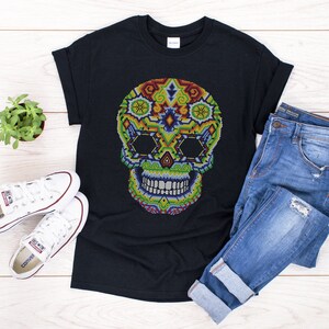 Skull Calavera Mexican Huichol  Dia de Muertos Shirt Short-Sleeve Unisex T-Shirt/ Mexican Art design