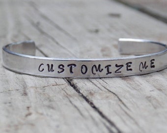 Custom Stamped Bracelet, Personalize, Customize , Silver Cuff Bracelet, Hand Stamped, Hypoallergenic, Womens gift,  Wedding Gift