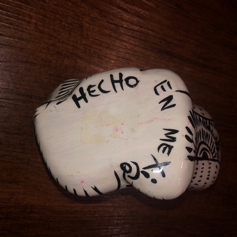 Black and White Mexican Folk Art Glazed Pottery Ceramic Large Cat Coin Bank