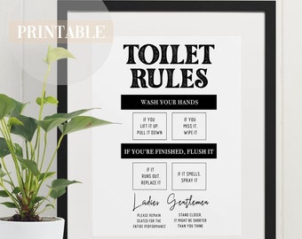 Funny Toilet Rules Print: Sarcastic Bathroom Wall Decor (Digital Download)