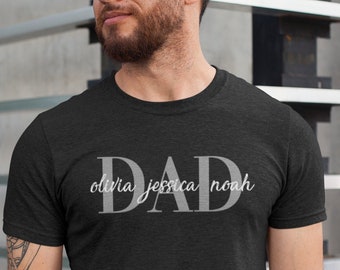 T-shirt papa personnalisé avec prénoms d'enfants | Chemise papa personnalisée | Chemise personnalisée pour papa | Chemise fête des pères | Cadeau nouveau papa | Cadeau d'anniversaire pour papa