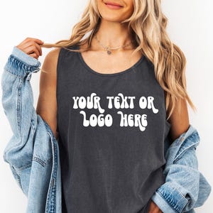 Comfort Colors Custom Tank Top or Racerback – Personalized Front and Back Print Shirt for Women, Bachelorette Gift, Logo Shirt