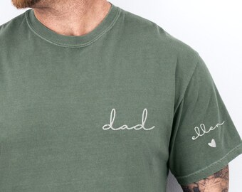 Comfort Colors Embroidered Dad Shirt, Personalized Children's Name Sleeve, Father's Day Gift