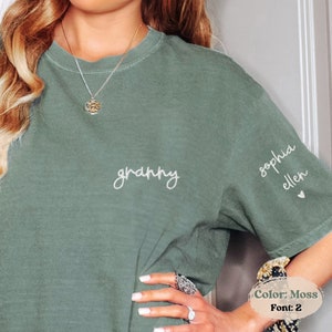 Embroidered Grandma Comfort Colors® Shirt, Custom Granny Shirt Children Name on Sleeve, Nana Mimi Custom Sweater, Grandma Embroidery Gift