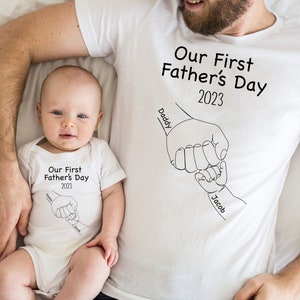 Our First Father&#39;s Day Shirt | New Dad Fathers Day Gift | Father Son Matching | Our 1st Father&#39;s Day | Dad and Baby Outfits Onesie | Dad Son