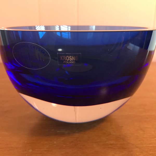 Krosno Badash "Penelope" Cobalt Blue Heavy Glass Bowl - 6"  Art Glass Poland