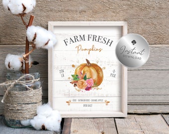 Farm Fresh Pumpkins Printable Wall Art, Fall Decor, Farmhouse Decor, Thanksgiving Decor, Rustic Decor, Autumn Decor, Watercolour Pumpkin