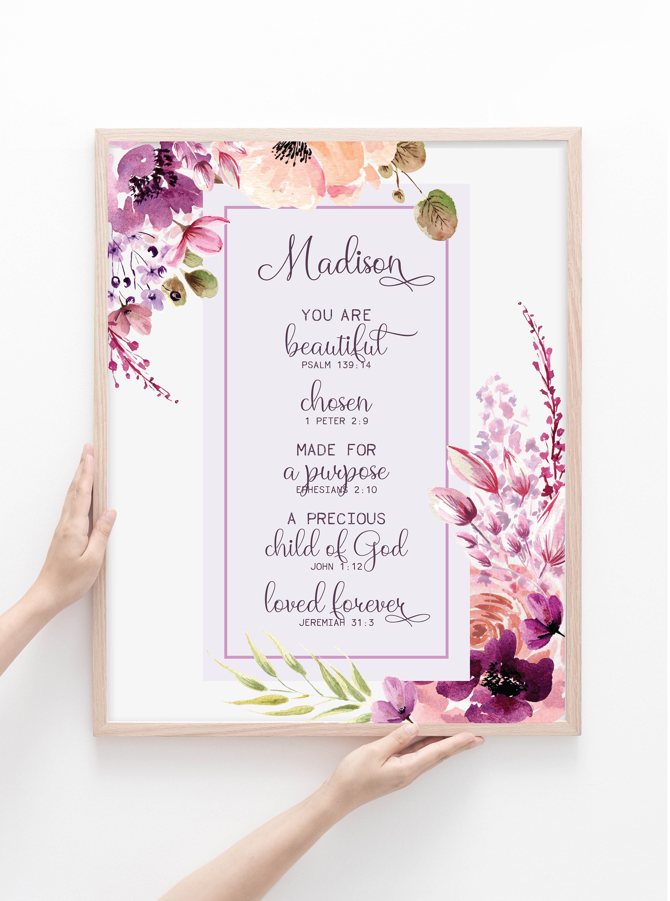 You Are Beautiful Printable Wall Art, Personalized Gifts, Bible Verse Printable for Young Girl
