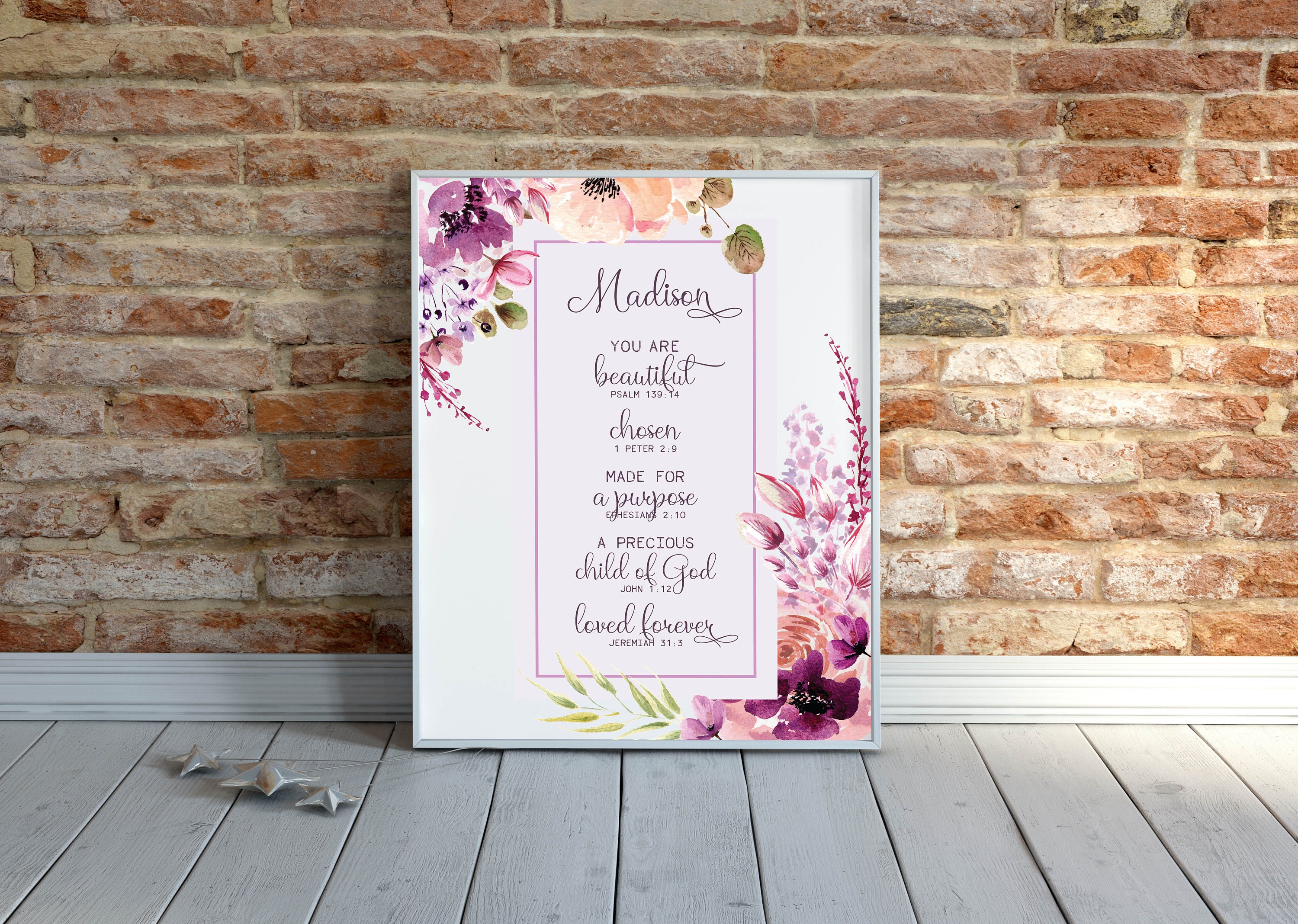 You Are Beautiful Printable Wall Art, Personalized Gifts, Bible Verse Printable for Young Girl