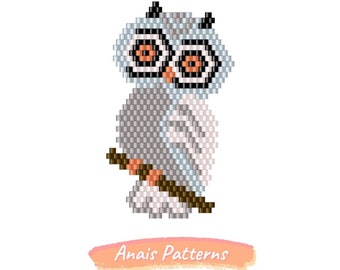 Padrão de coruja para miçangas Miyuki, padrão de coruja Pdf, padrão de coruja cinza, padrão de coruja Miyuki, padrões de miçangas, padrão de miçangas Miyuki, Miyuki PDF