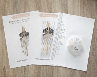 Kit de penas Miyuki delica, padrão de penas Miyuki com miçangas, agulha e linha para miçangas, Miyuki DIY com materiais.