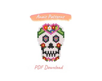 Padrão de caveira de açúcar Miyuki, padrão de peiote, padrão de ponto de tijolo, miçangas, padrão de download instantâneo de PDF