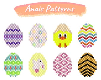 Padrão miyuki de ovo de Páscoa, padrão miyuki de coelho e pintinho, padrão peiote, padrão de ponto de tijolo, Miyuki delica PDF, download instantâneo