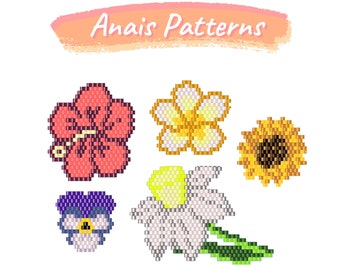 Padrão de flores Miyuki, padrão de flores com miçangas, padrão de ponto tijolo e ponto peiote, padrão de contas Miyuki delica