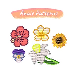 Miyuki flowers pattern, Beadwork flowers pattern, Brick stitch and peyote stitch pattern, Miyuki delica beads pattern