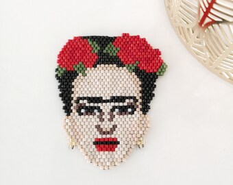 Padrão Frida Kahlo miyuki, bordado Frida Kahlo, padrão de ponto de tijolo, padrão PDF, padrão de miyuki, download de PDF