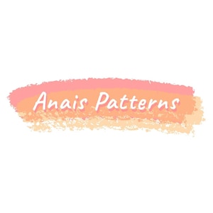 May include: A peach and orange watercolor-style brush stroke with the text "Anais Patterns" in white.