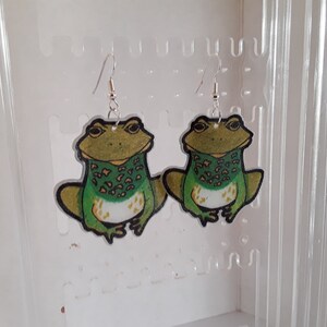 Earrings, Frog earrings, Shrink plastic earrings, unique earrings, pierced