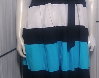 Vintage black, white and blue color block dress