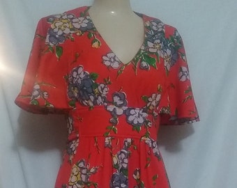 Vintage coral red dress with floral print